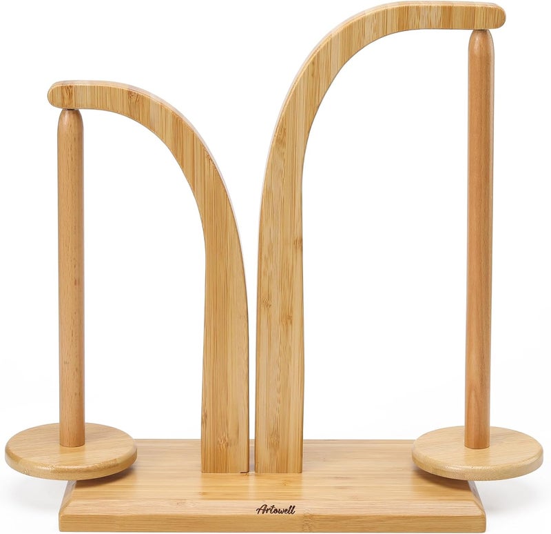 FLYKEY Yarn Holder for Knitting and Crocheting,Wooden Yarn Spinner with 2 Spindles by Artowell,an Ideal Gift for Knitting Enthusiasts Knitting,Wool Storage for Knitting Lovers in Original Bamboo Color - Image 1